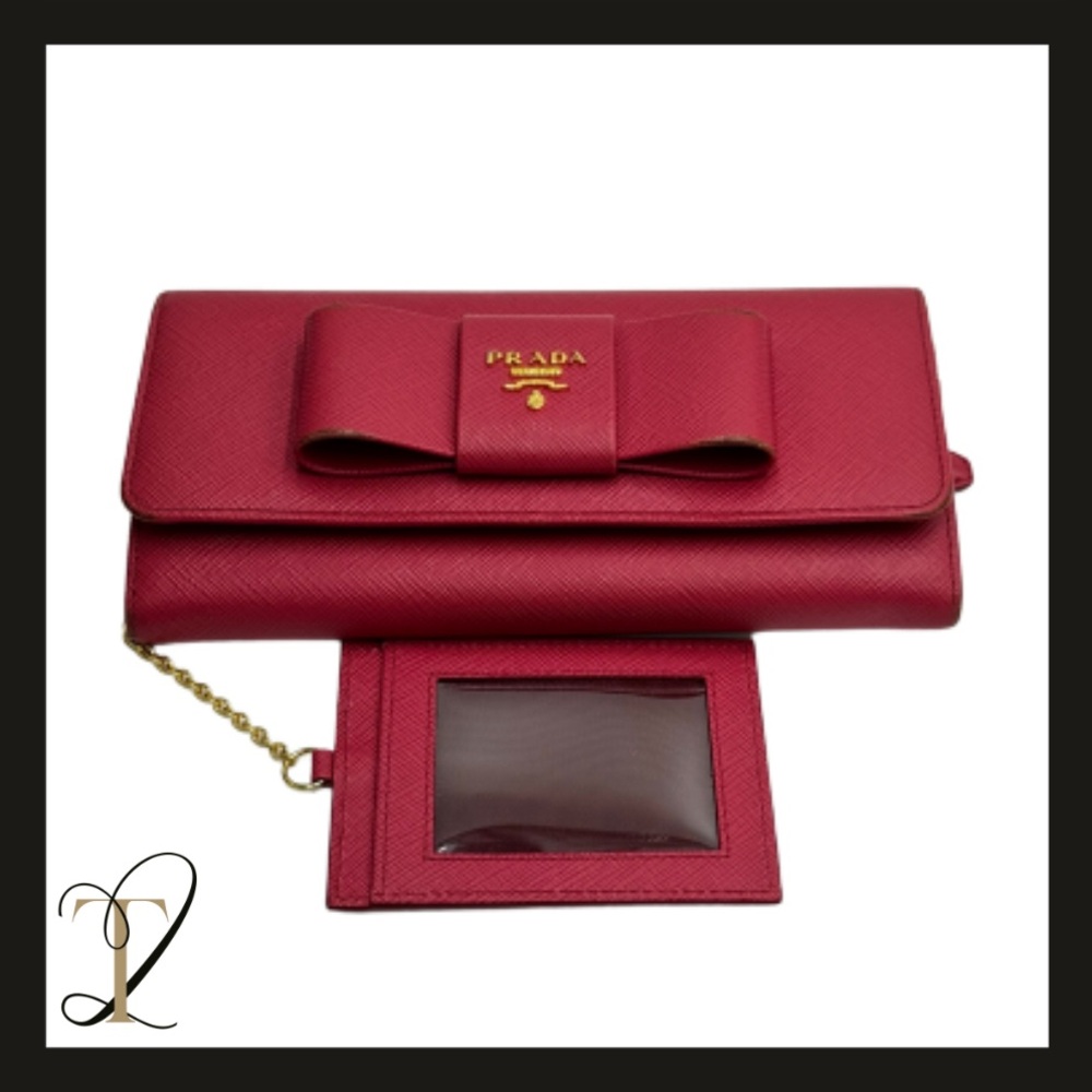Prada Pink Saffiano Bow Continental Wallet